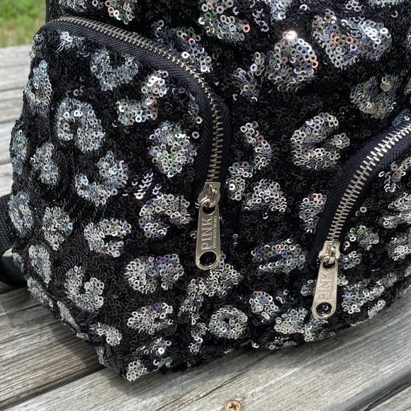 Victoria's Secret PINK Bling Black Leopard Backpack with Sequins *RARE* - Picture 8 of 16